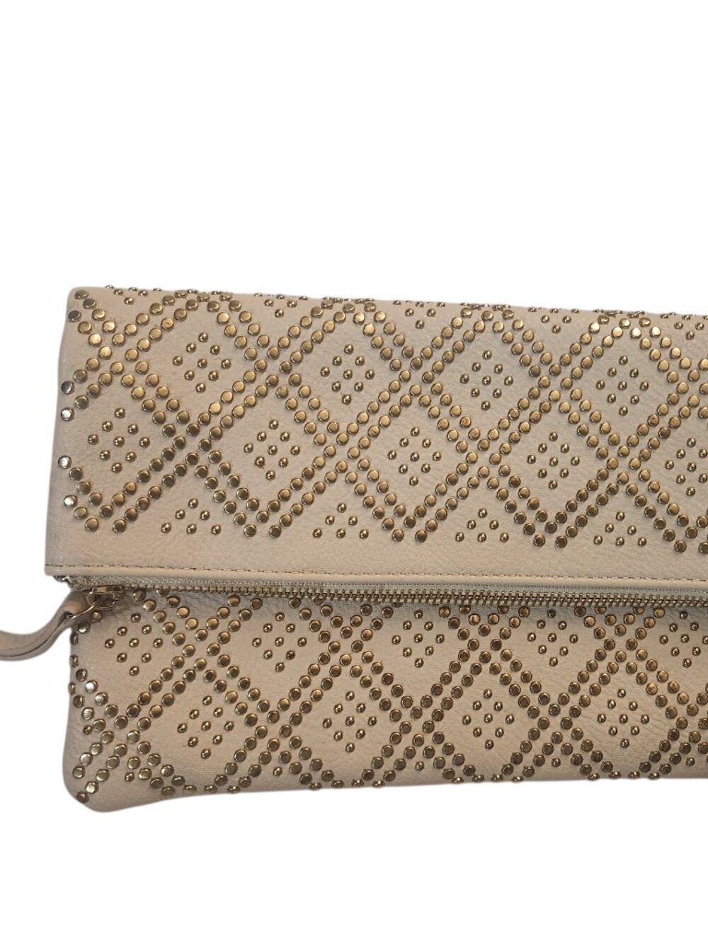Lulus Wristlet Clutch Tan Gold Cream Rhinestone Embellished Zipper Folded